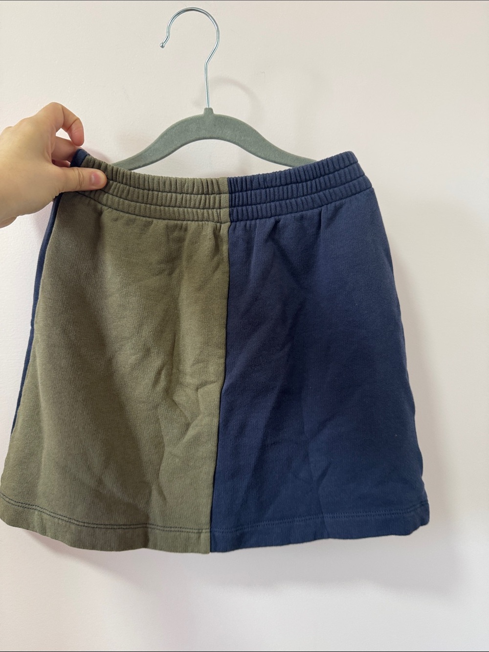 Two-Tone Olive and Navy Mini Skirt with Elastic Waist